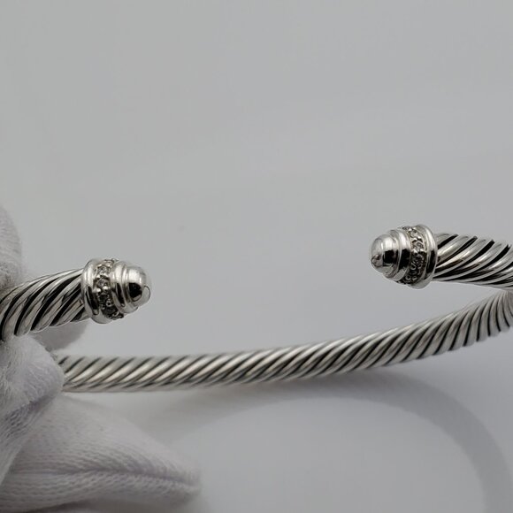 David Yurman Sterling Silver 5mm Cable classic Bracelet with Diamonds - Picture 4 of 5